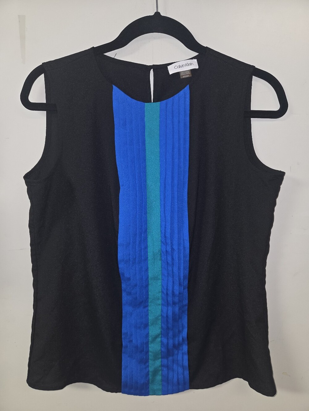 Calvin Klein Black Sleeveless Top with Royal Blue and Teal Center Panel - Picture 2 of 5